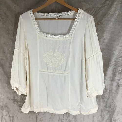 Boho blusentop creme bestickt - creme,